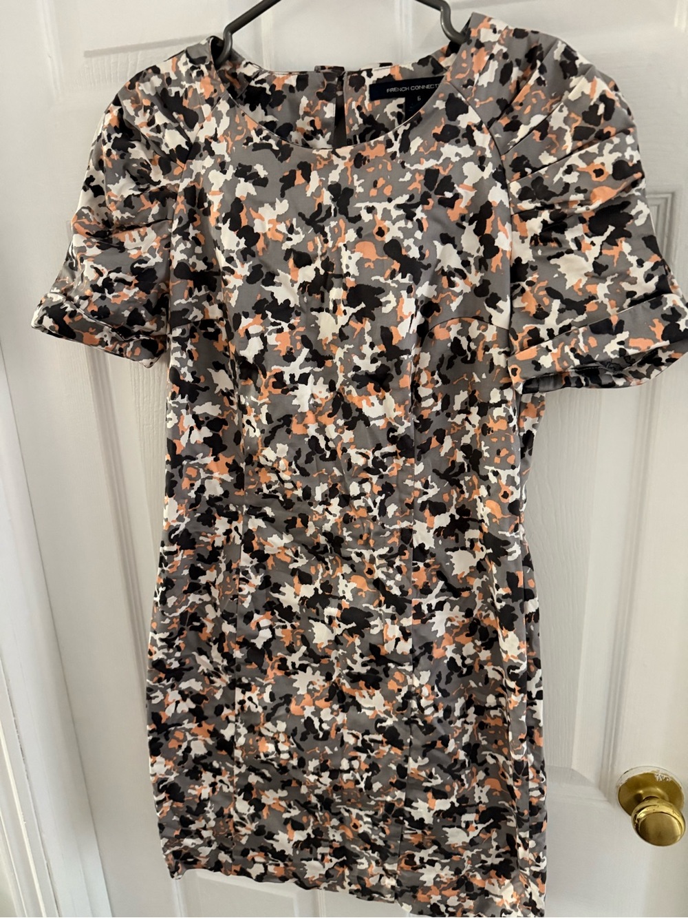 French Connection Gray, Black & Peach Print Mini Dress